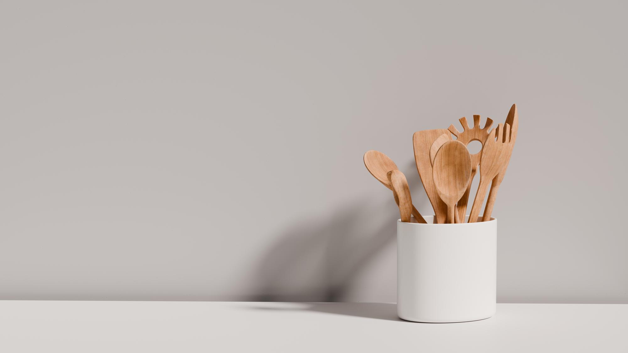 Studio kitchen with natural light and utensils